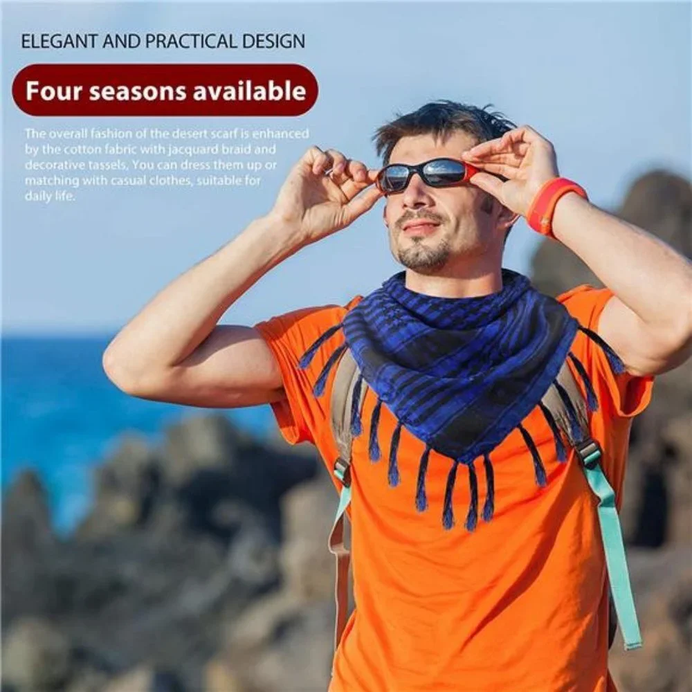 3 Pieces Unisex Scarf Turban Plaid Fringe Scarves